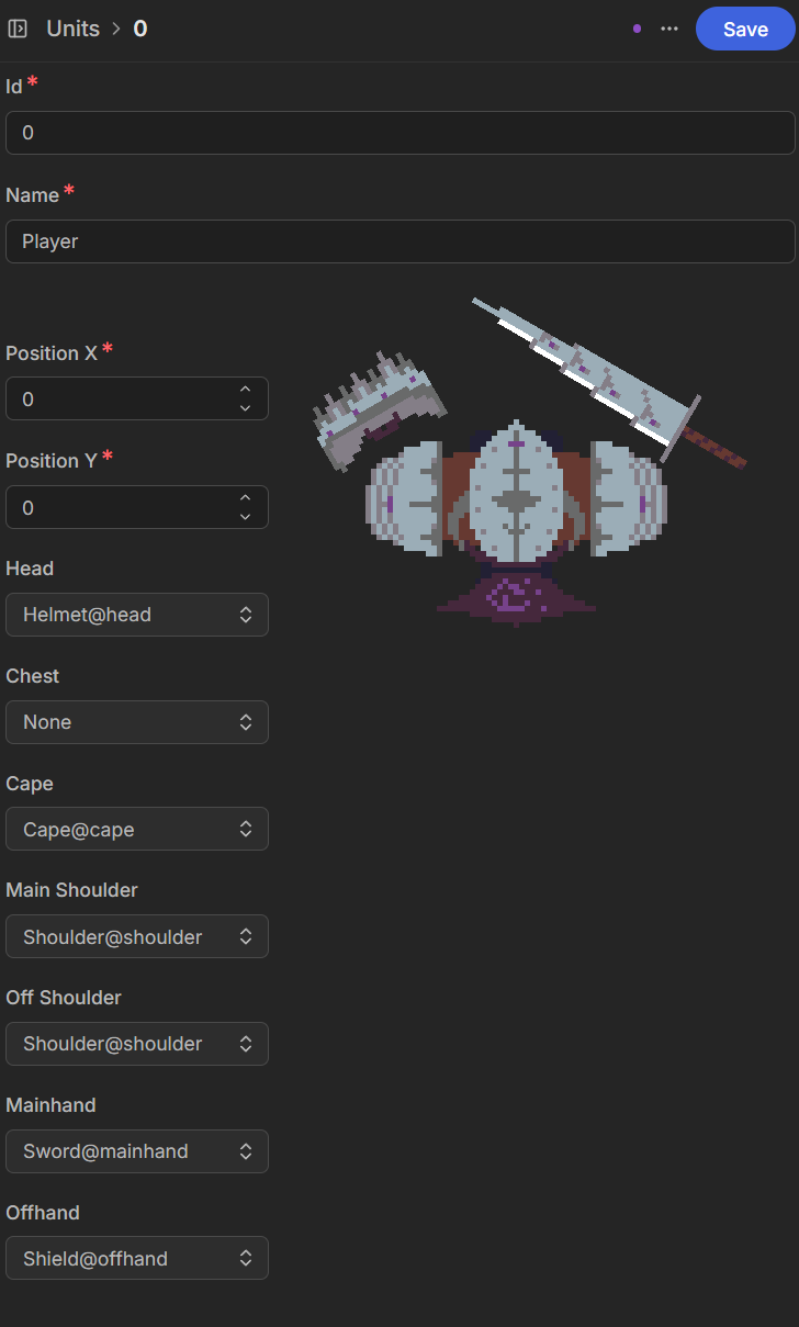 Collection of items equipped by unit